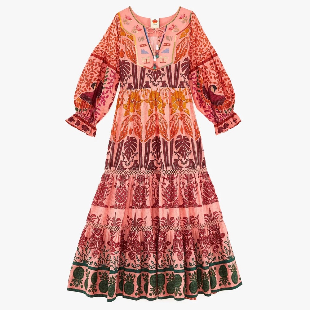Farm Rio Pink Anika Macaws maxi dress